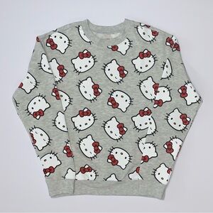 Hello Kitty by Sanrio All-Over-Print Heather Gray Sweatshirt-Size S New